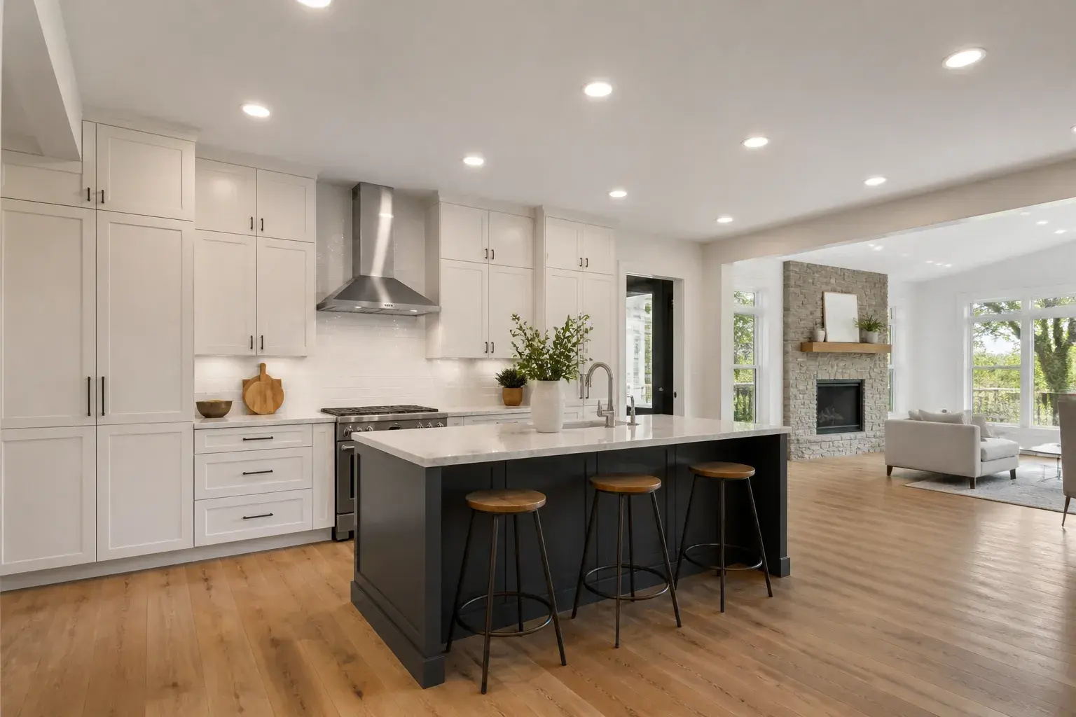 Completed recessed lighting in an Asheville home kitchen